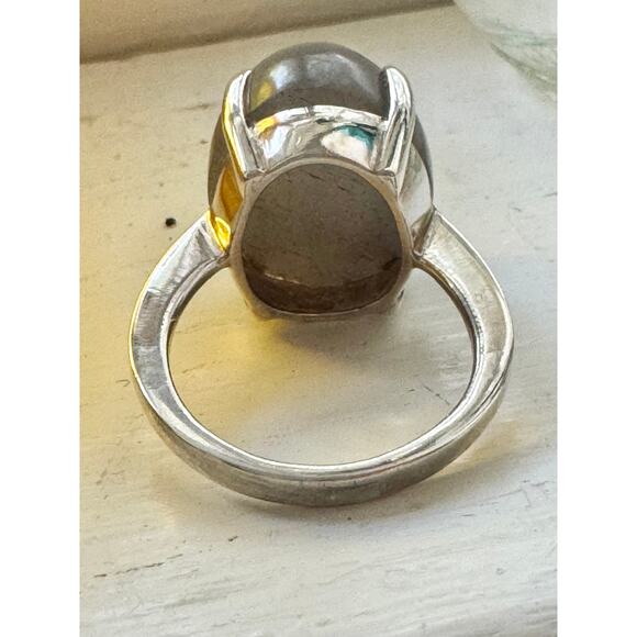 Moonstone Cat's Eye Grey Chatoyancy Ring Unisex Sri Lankan Gemstone Ring Size 7 - Picture 6 of 6